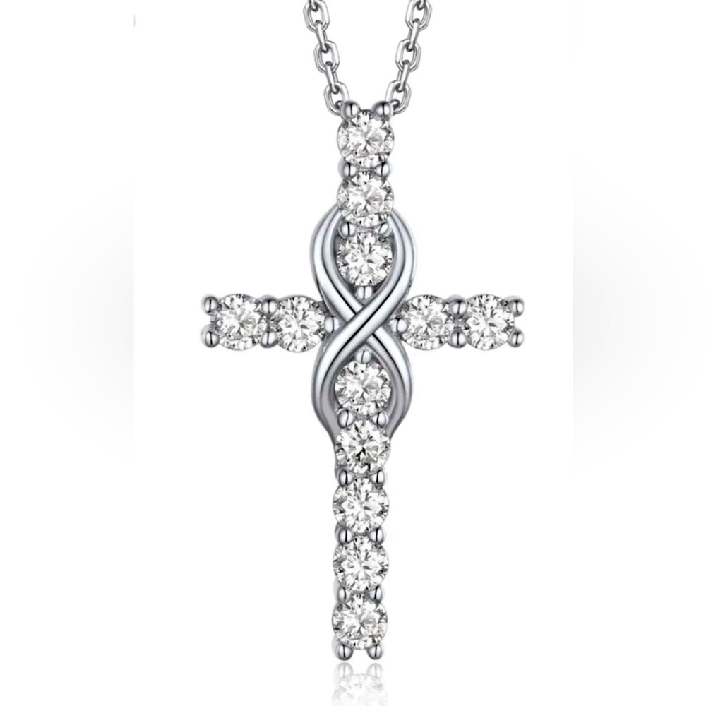 Moment Wish Sterling Silver Infinity Moissanite Cross Pendant Necklace